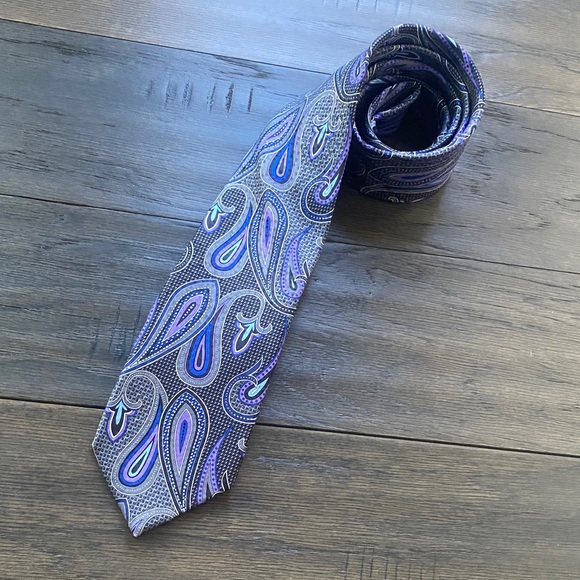 Jz Richards Other - JZ RICHARDS 100% Silk Paisley Purple and Gray Tie Handmade